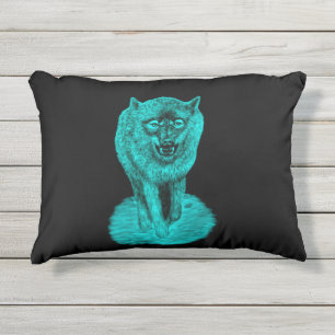 Coussin D'extérieur Loup noir en colère dans la nuit