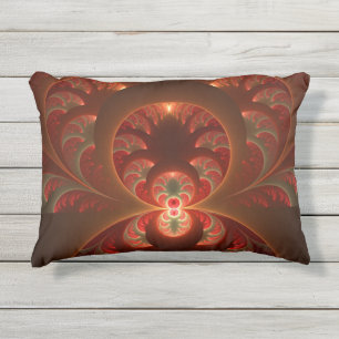 Coussin D'extérieur Lumineux abstrait moderne orange rouge Fractale