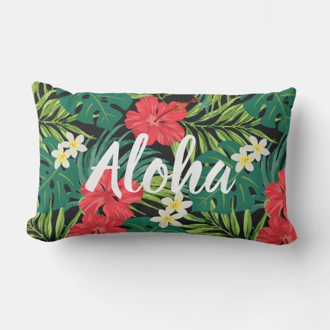 Coussin D'extérieur Luna Hibiscus Garden Hawaiian - Rouge et Noir (Recto)