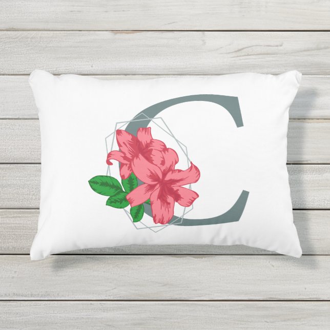 Coussin D'extérieur Majuscule C monogramme floral (Devant)