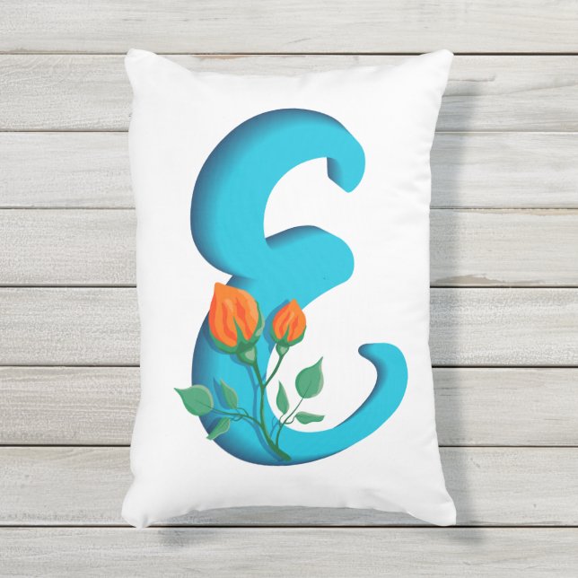 Coussin D'extérieur Majuscule E monogramme floral (Devant (Vertical))