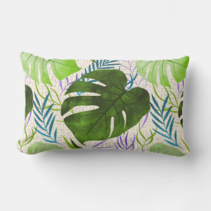 Coussin D'extérieur Maleah Monstera Tropical Hawaiian Aquarelle Vert