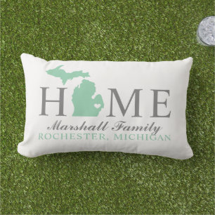 Coussin D'extérieur Michigan Accueil État Gris Famille Monogramme