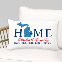 Coussin D'extérieur Michigan Home Rouge et bleu Custom Family Monogram