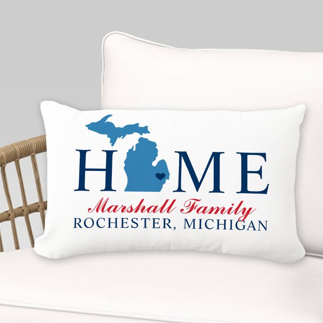 Coussin D'extérieur Michigan Home Rouge et bleu Custom Family Monogram (Créateur téléchargé)