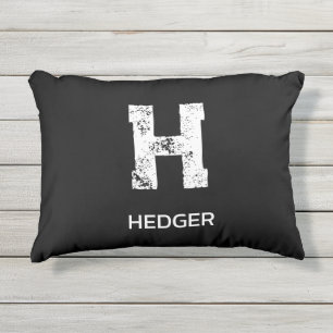 COUSSIN D'EXTÉRIEUR MINIMALISTE BLANC UNE LETTRE MONOGRAMME NOM NOIR