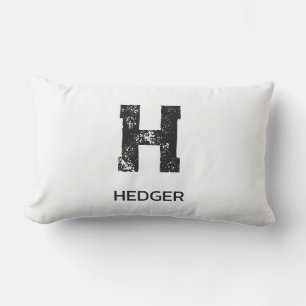 COUSSIN D'EXTÉRIEUR MINIMALISTE NOIR UNE LETTRE MONOGRAMME NOM BLANC