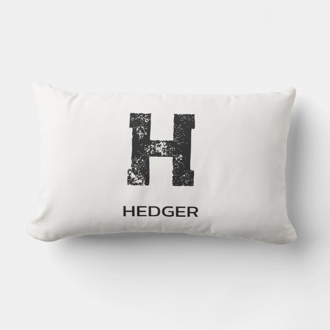 COUSSIN D'EXTÉRIEUR MINIMALISTE NOIR UNE LETTRE MONOGRAMME NOM BLANC (Recto)