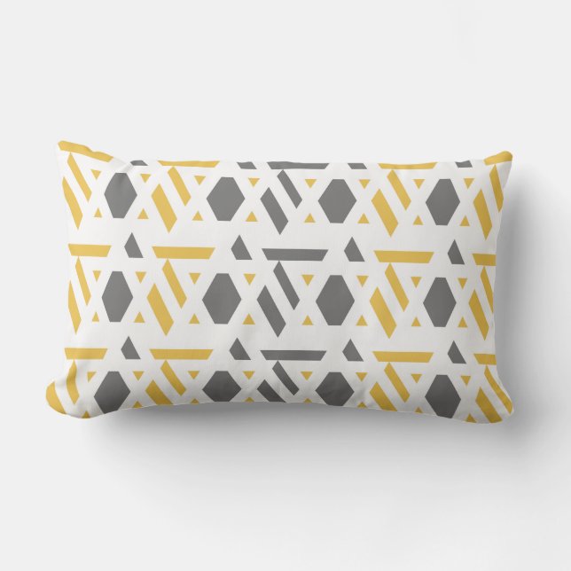 Coussin D'extérieur Moderne, abstrait, gris, moutarde jaune, blanc (Recto)