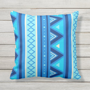 Coussin D'extérieur Moderne Sud-Ouest Géométrique, Bleu & Turquoise