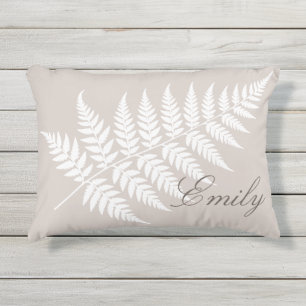 Coussin D'extérieur Moka Taupe Blanc Fougère Élégant Pour Elle ou Lui