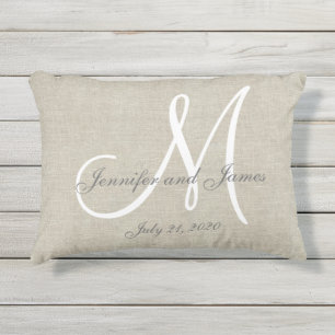 Coussin D'extérieur Monogramme blanc gris de lin beige Mariage Gardien