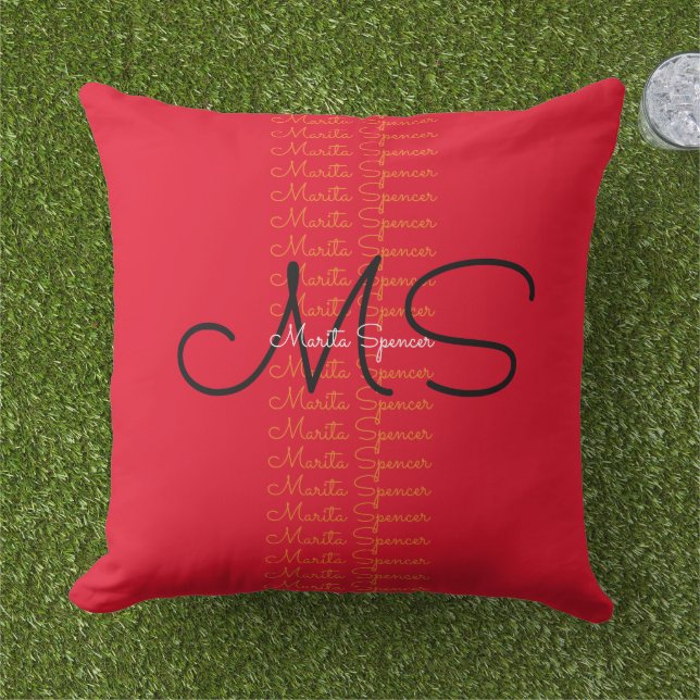 Coussin D'extérieur monogramme créatif (nom&initiales) typographie rou (Herbe)