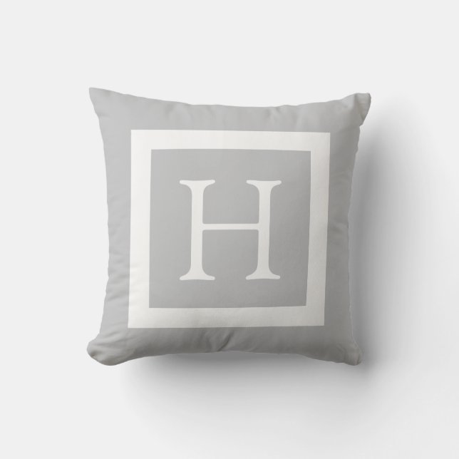 Coussin D'extérieur Monogramme de coutume de blanc gris (Recto)