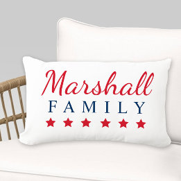 Coussin D'extérieur Monogramme de famille bleu de la Marine patriotiqu