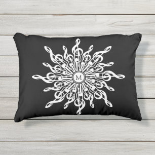 Coussin D'extérieur Monogramme de flocon de neige noir et blanc