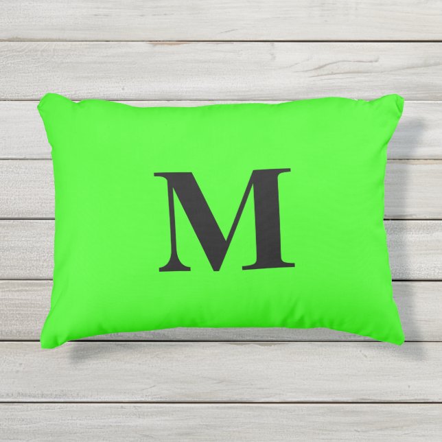 Coussin D'extérieur Monogramme initial néon vert couleur brillant cade (Devant)