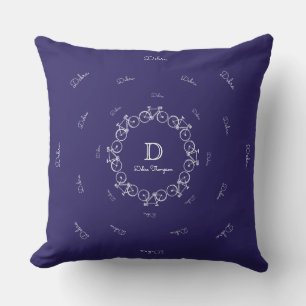 Coussin D'extérieur monogramme personnalisé avec bicyclettes \ vélo bl