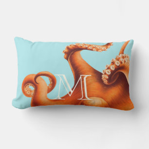 Coussin D'extérieur Monogramme personnalisé Vintage Octopus illustrati