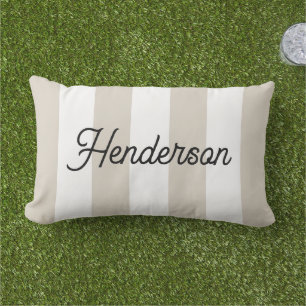 Coussin D'extérieur Monogrammé rayures cabane beige clair et blanc