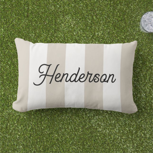 Coussin D'extérieur Monogrammé rayures cabane beige clair et blanc (Herbe)
