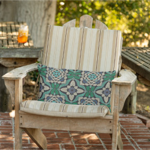 Coussin D'extérieur Motif de carreaux d'art boho méditerranéen marocai