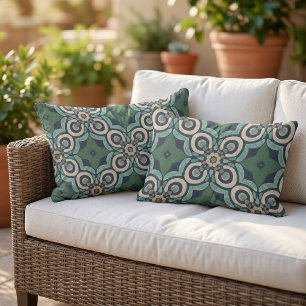 Coussin D'extérieur Motif de carreaux d'art boho méditerranéen marocai