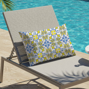 Coussin D'extérieur Motif de carreaux portugais jaune blanc bleu Extér