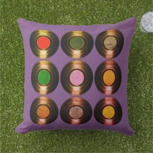 Coussin D'extérieur motif de cool de disques vinyle couleur