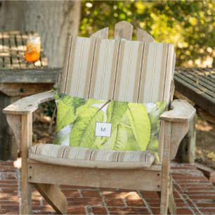 Coussin D'extérieur Motif de feuilles à l'aquarelle monogrammé extérie