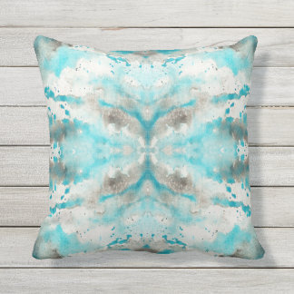 Coussin D'extérieur Motif de papier gris blanc turquoise artistique
