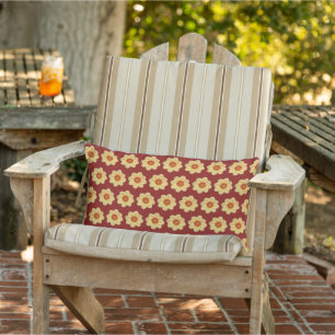 Coussin D'extérieur Motif floral de Dahlia jaune sur rouge brique