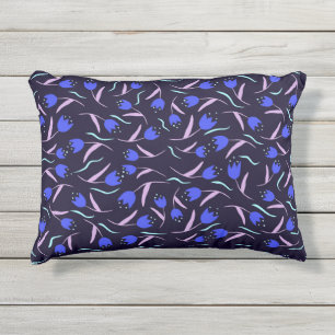Coussin D'extérieur Motif floral printanier sur fond bleu foncé