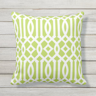 Coussin D'extérieur Motif moderne Lime vert et blanc Trellis