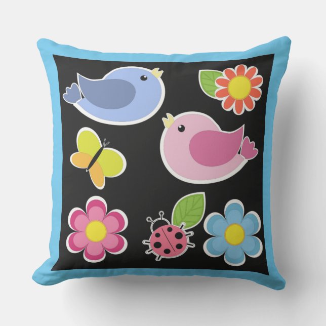 Coussin D'extérieur Motif OISEAUX ET FLEURS (Recto)