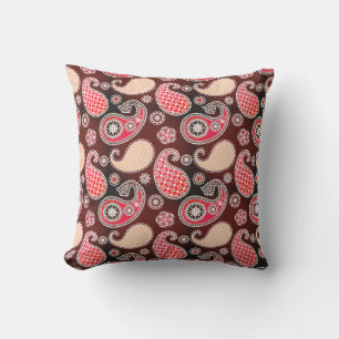 Coussin D'extérieur Motif Paisley, corail et chocolat