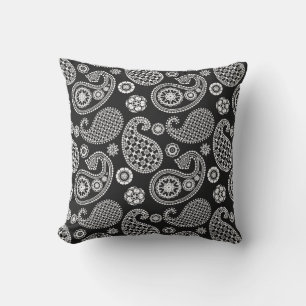 Coussin D'extérieur Motif Paisley, noir et blanc