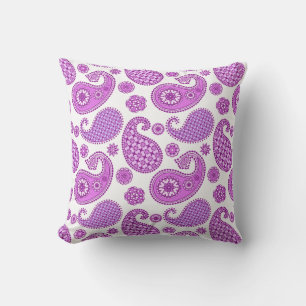 Coussin D'extérieur Motif Paisley, violet, violet et blanc