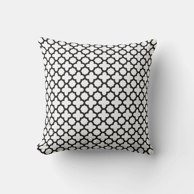 Coussin D'extérieur Motif Quatrefoil noir et blanc (Recto)
