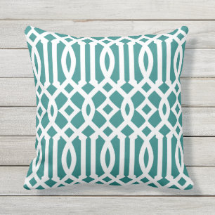 Coussin D'extérieur Motif Trellis Turquoise foncé et blanc moderne