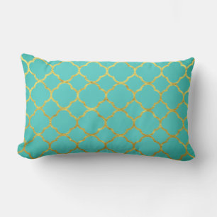 Coussin D'extérieur Motifs dorés Quatrefeuille Bleu sarcelle Vert mous