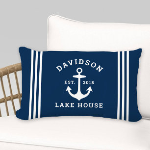 Coussin D'extérieur Nautical Navy Blue Anchor Lake House Famille