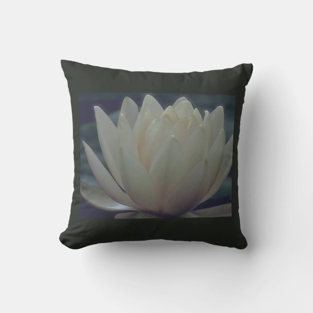 Coussin D'extérieur Nénuphar de fleur de Lotus blanc (Recto)