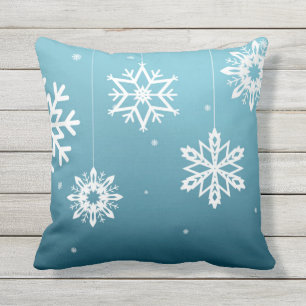 Coussin D'extérieur Noël blanc bleu de motif de flocons de neige