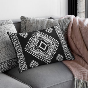 Coussin D'extérieur Noir blanc sans couture géométrique ethnie Tribal