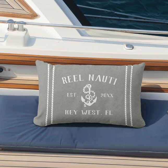 Coussin D'extérieur Nom de bateau personnalisé gris et blanc Ancre (Créateur téléchargé)