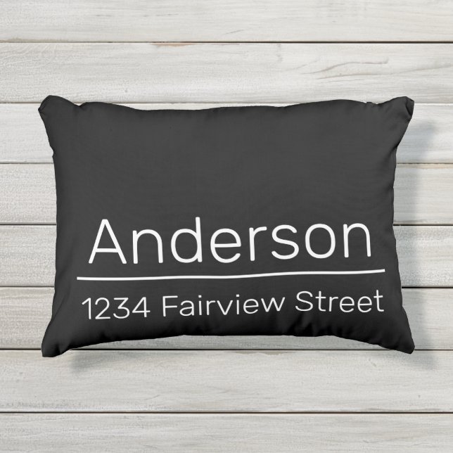 Coussin D'extérieur Nom du propriétaire Adresse municipale Noir et bla (Devant)
