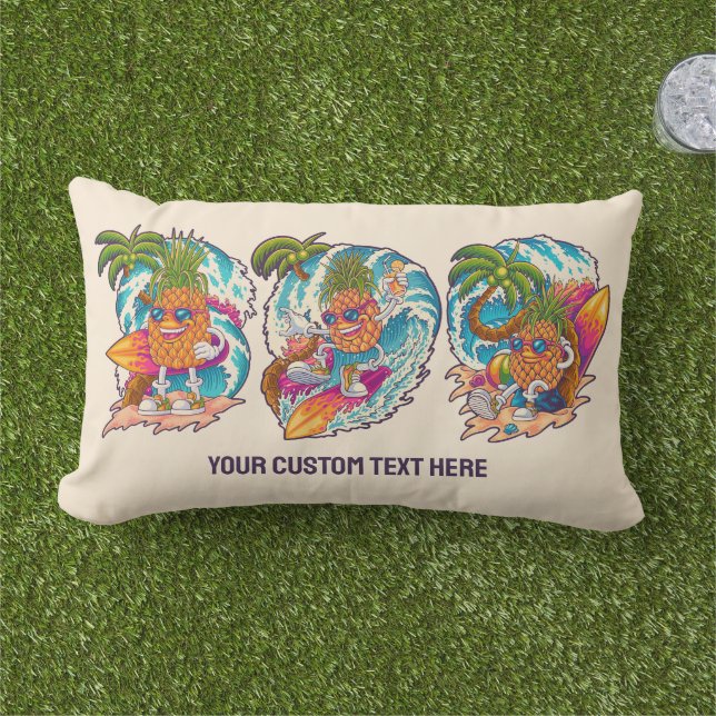 Coussin D'extérieur Nom personnalisé Surfing Pineapple (Herbe)