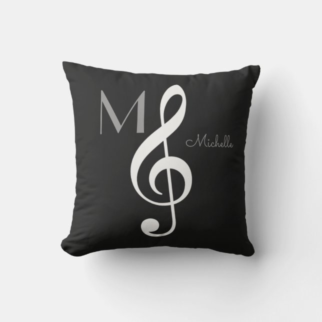 Coussin D'extérieur note de musique de clé treize monogramme noir (Recto)
