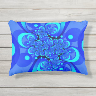 Coussin D'extérieur Nuances de bleu Art fractal abstrait moderne